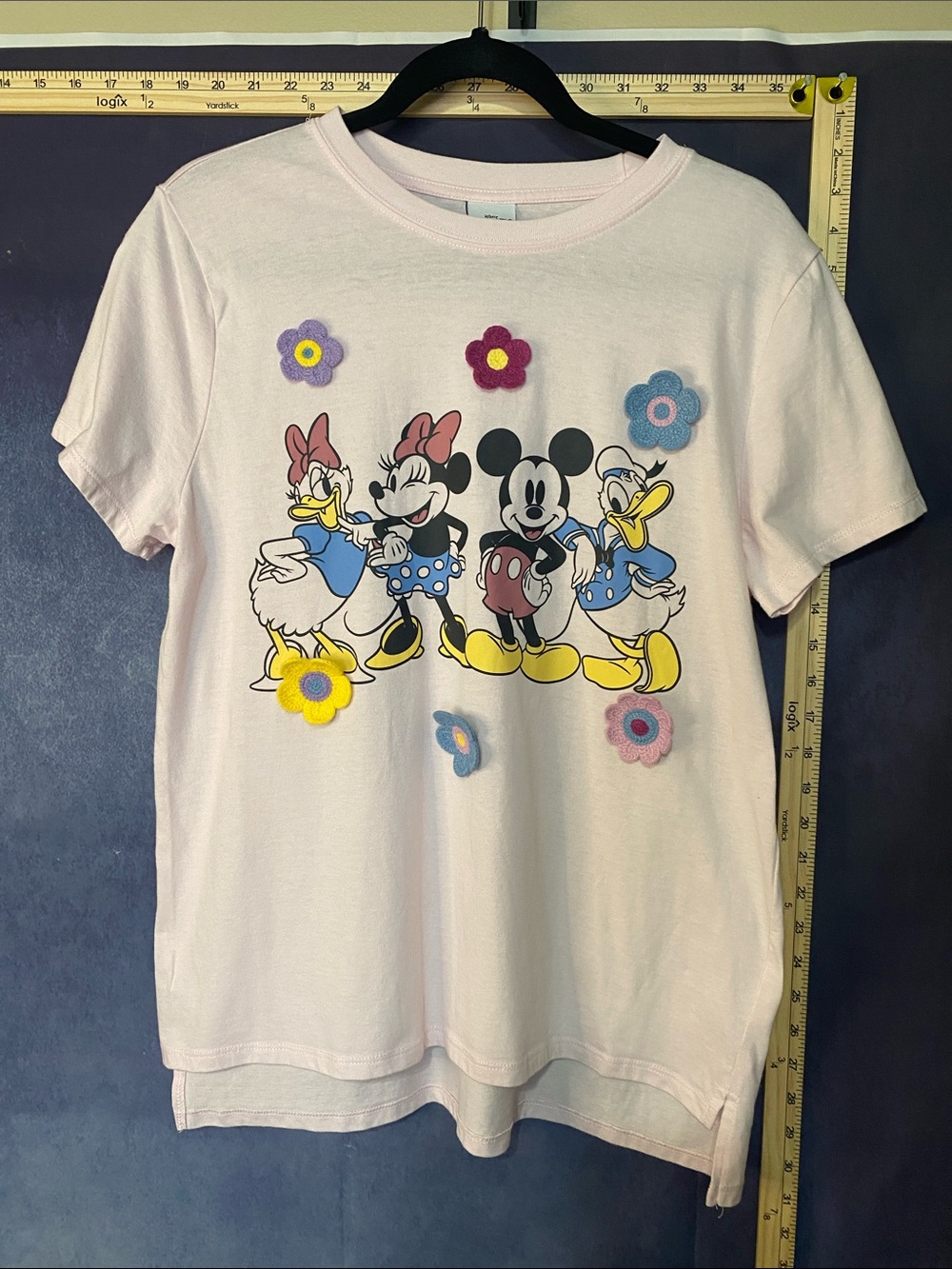 Disney Light Pink Minnie Mickey Daisy Donald Floral Applique Tee